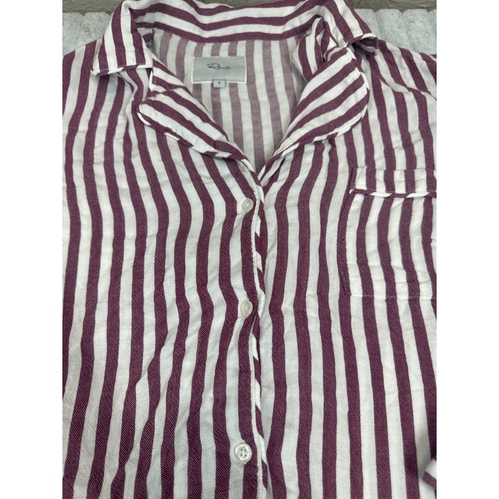 Rails Striped Sleep Shirt White‎ Raspberry Red Button Down Nightshirt Small